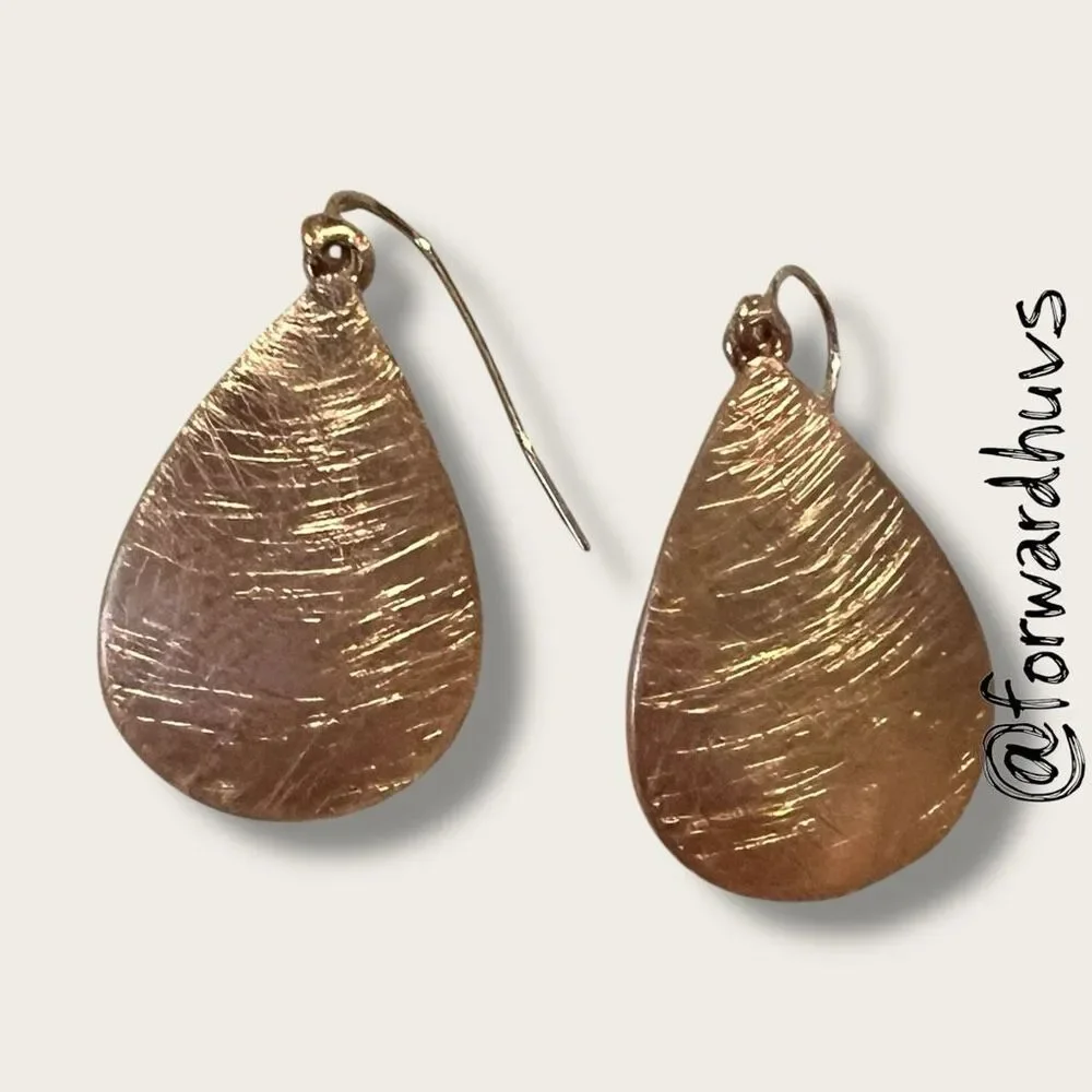 Hand Crafted Copper Teardrop Earrings – Brushed Texture - Picture 4 of 7